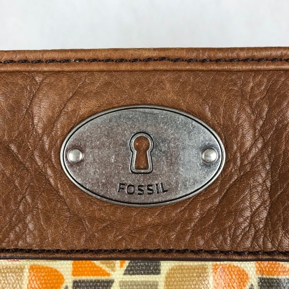 Fossil Key-Per Calypso Brown Grey Orange Cowhide Leather Trim Shoulder Bag Purse - Picture 3 of 12